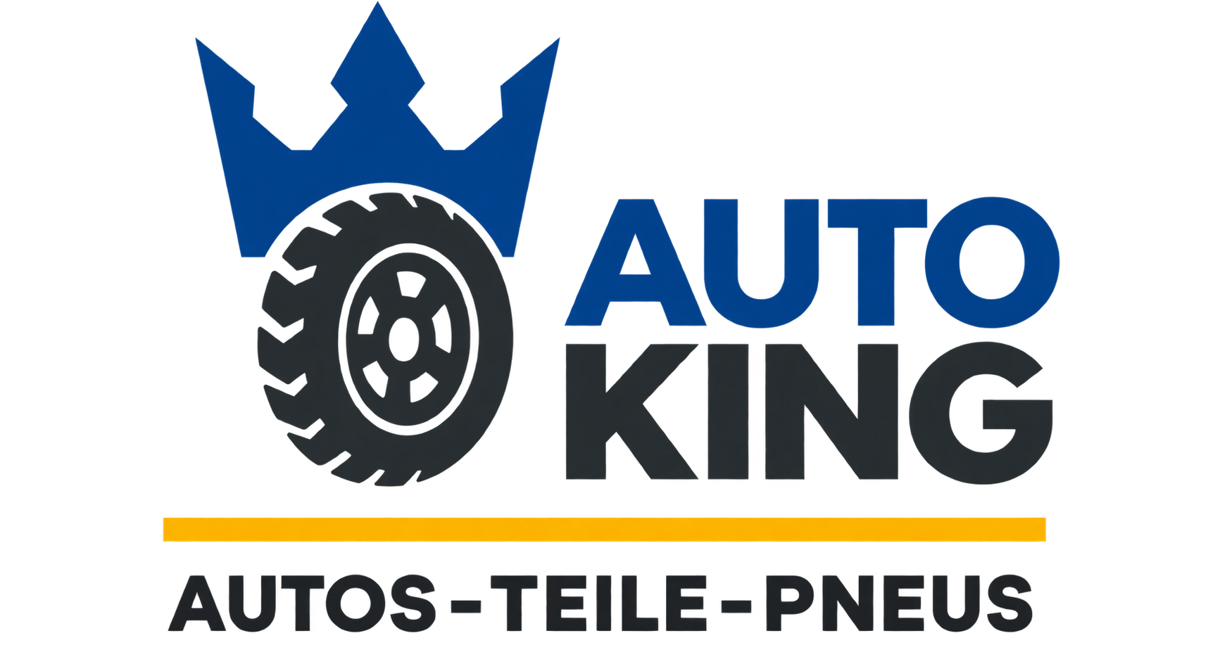 Logo von AUTO KING: blaue Krone mit Pneu